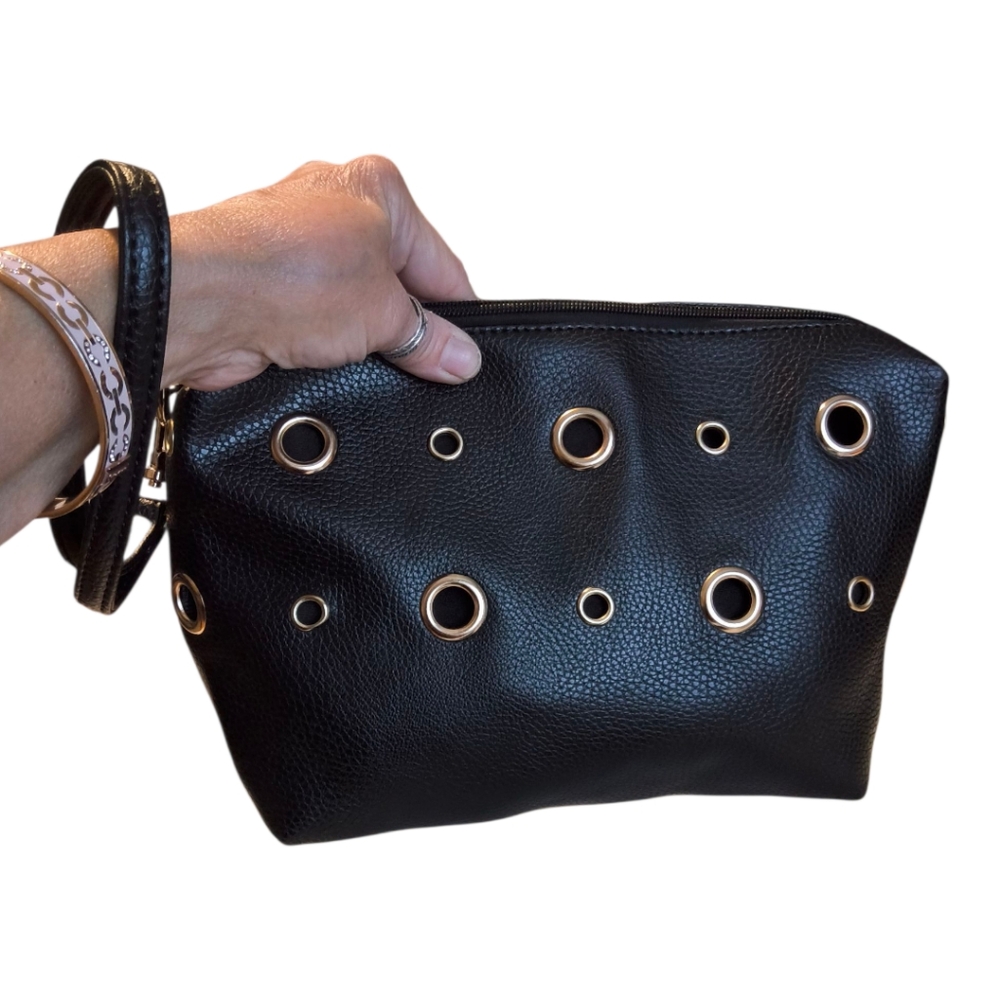 Imoshion Black Clutch Oversized Wristlet with Grommet Embellishments - Moto